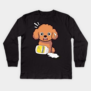 Funny brown Dog spilled mayonnaise Kids Long Sleeve T-Shirt